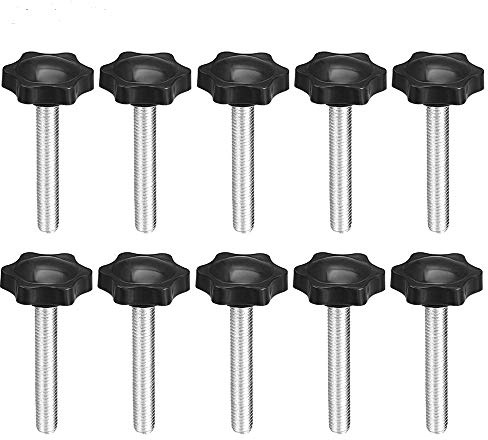10Pcs M8 x 50mm / M8x60mm Clamping Knob Thread Replacement Star Hand Knob Tightening Screw Six-Star Plum Handle Rubber Head Screw Black