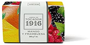 1916 - Mango y Frambuesa 200 gr, Jabón Natural, Piel Limpia y Perfumada, Jabón en Pastilla, Método Tradicional, Jabón de Manos y Facial, Flor y Fruta Mediterránea, Fragancia Deliciosa