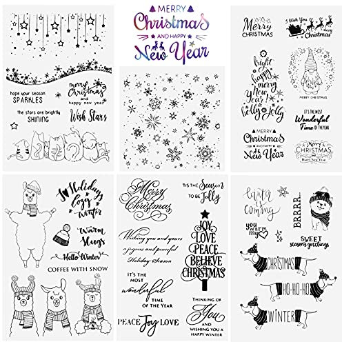 Kesote Stempel Clear Weihnachten Stamp Transparent 6 Bogen Weihnachtsstempel Silikon zum Basteln Merry Christmas DIY
