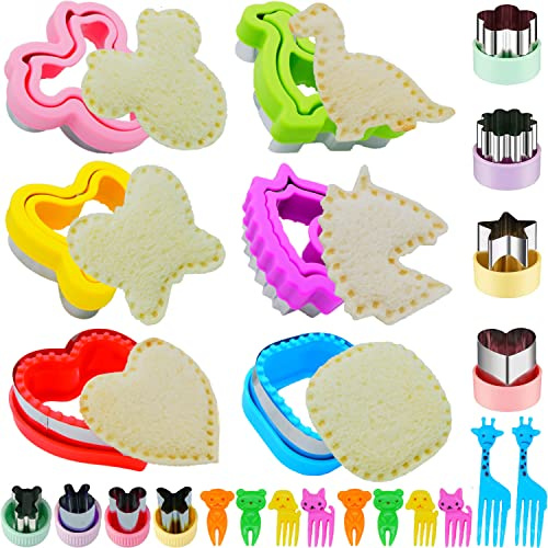 BANIC Uncrustable Sandwich Cutter, 24Pcs Sandwich Cutter and Sealer, Crustless Sandwich Cutter Heart Star Unicorn Dino Butterfly etc, Lunch & Bento Box Accessories