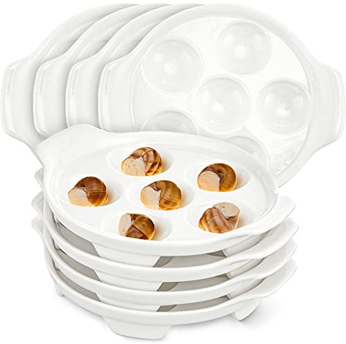 Xinnun 8 Stück Keramik Escargot Teller Bulk Weiß Escargot Backform mit 6 Löchern Fuß Porzellan Schnecke Teller ofenfest Keramik für Pilz Meeresfrüchte Zuhause Restaurant Hotel Küche