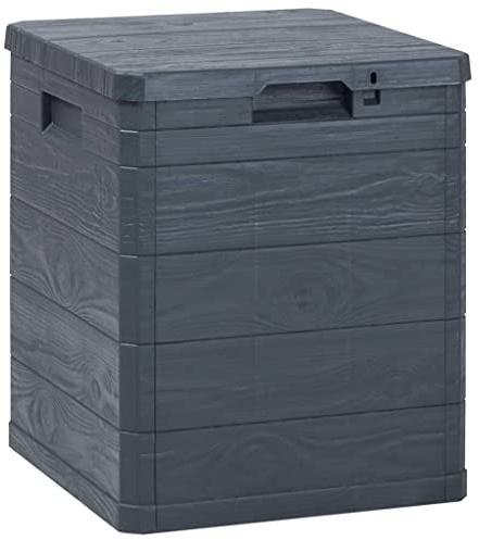 WIFESE 42,5 x 44 x 50 cm, contenitore da giardino, 90 l, contenitore per cuscini con coperchio, per esterni, scatola da giardino, richiudibile, armadietto da giardino, antracite, plastica, effetto