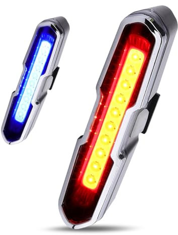 Rear Bike Light, USB Rechargeable Bike Tail Light Bicycle Taillight with 5 Modes Cycling Safety Flasher Warning Cycling Light for Bike Helmet (Red+Blue)