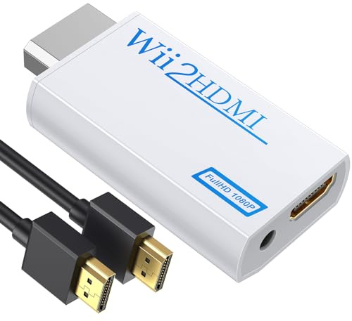 GANA Adaptateur convertisseur Wii vers HDMI avec câble HDMI pour connecter la console Wii à l'écran HDMI en sortie vidéo 1080p avec audio de 3,5 mm, prend en charge tous les modes d'affichage Wii