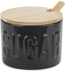 Balvi Sucrière Sugar Couleur Noir Sucrière élégante Céramique/Bambou 7,4x9,5x9,5 cm