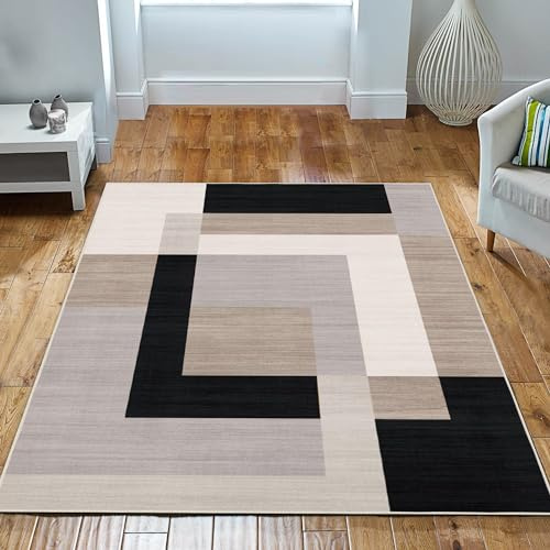 Imperial Rooms Area Rugs for Bedroom - Printed Rugs Living Room Large 200x290 Cm Geometric Style Modern Floor Carpet Super Soft Extra Large Rug - Easy Care (Milo Neutral)