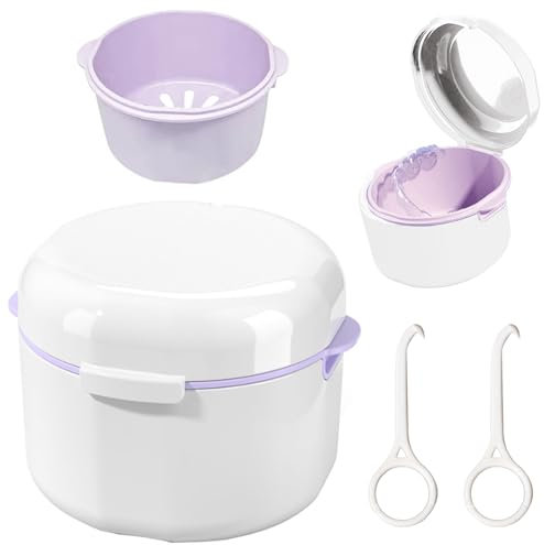 BORISCA Caja Ferula Dental, Limpiador Ferula Dental Caja Limpieza, Caja Aparato Dental con Filtro y Cestillo, Funda Ferula Dental para Guardar y Limpiar Dientes Postizos (Blanco)