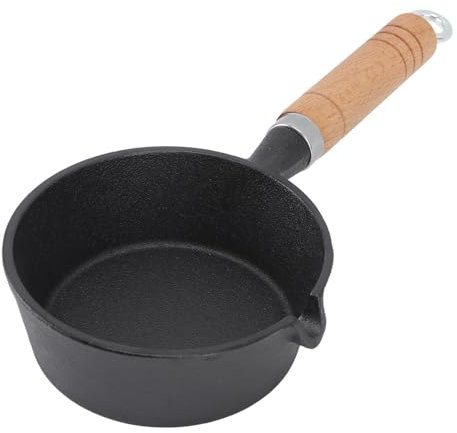 Mini Egg Frying Pan Cast Iron Wood Handle Pre Seasoned Skillet Indoor Outdoor Cooking (13 * 5cm)