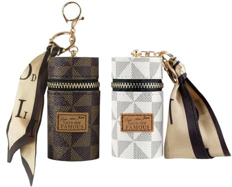 Hsthe Sea Porte-clés Compact - Porte-clés Polyvalent Blanc et Marron - Mini Porte-écouteurs - Organisateur de Rouge à lèvres - Accessoire élégant pour Un Usage Quotidien