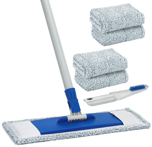 Mops for Floor Cleaning Microfiber Flat Mop with 4 Washable Mop Pads 57 Long Handle Wet Dry Mops for Hardwood Laminate Wall Vinyl Tile Floor Cleaning