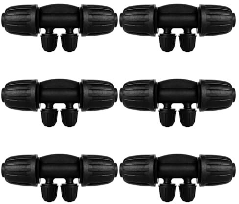 VooGenzek 6 Pièces 4-Voies Raccord de Tuyau D'Irrigation pour Tube 13/16 mm à 4/7 mm, Connecteur de Tuyau en T Barbelé, Connecteur D'Irrigation Goutte à Goutte à 4-Voies pour Jardin, Pelouse