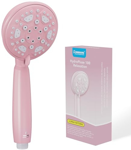 HNNHOME HydroPulse 100 mm handhållet högtrycksduschmunstycke, 6 sprutlägen universellt utbyte av duschmunstycke (rosa)
