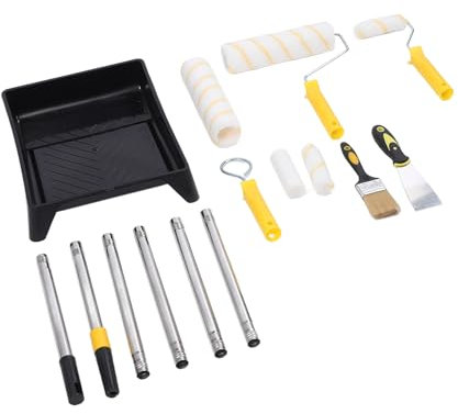 Lackwalzenkit, Edelstahlstangen, Präzisionsscharfenpinsel, Umfassende Malwerkzeuge für Jede Oberfläche, mit Metallschalen für Einfache Organisation und Weniger Chaos, Ideal