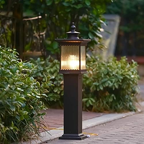 BLOOHK Farola de Exterior de Aluminio Fundido a presión, Resistente al Agua IP65, con Paneles de Vidrio Acanalado y Base E27. Luminaria clásica de Columna Negra para jardín, Camino, Entrada y Patio.