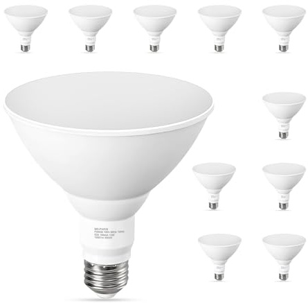 GvvooHome 10 Pack PAR38 LED Flood Light Bulbs Outdoor, 100W Equivalent, Daylight White 5000K, 1050LM, 13W Dimmable, Waterproof LED Floodlight for Porch Yard Garage, E26 Base, 15,000 Hrs