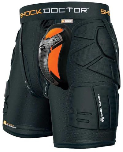 Shock Doctor Compression Shorts Men - Impact & Compression Shorts with Carbon Athletic Cup, Moisture Wicking Vented Protection, Black-Youth, Large