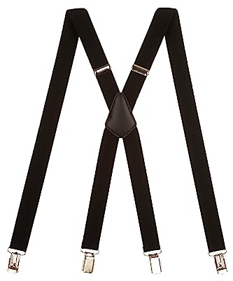 Olata Bretelles Fines Unisex Ajustables à Pinces en X avec Pinces en Métal - 2,5 cm. Noir