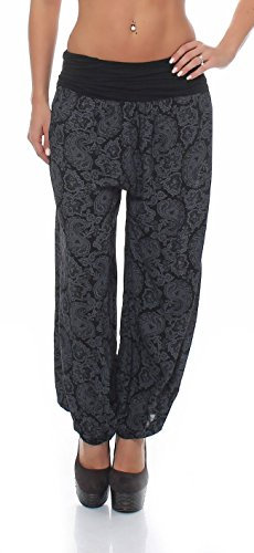 Malito - Damen Haremshose mit Orient Print - Pumphose aus Baumwolle - Stoffhose zum Tanzen, Chillen & Yoga - Aladinhose 8580 (schwarz)