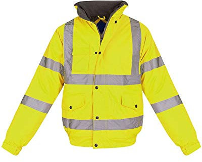 shelikes Hi Vis Viz Visibility Bomber Workwear Security Safety Fluorescent Hooded Padded Waterproof Work Wear Jacket Coat [YELLOW M]