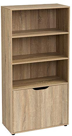 LOLAhome Estantería de Madera, Librería con Puerta y Compartimentos Abiertos, Mueble almacenaje, Organizador,en Color Natural de 120x29x60 cm para para Estudio,Dormitorio,Salón, Oficina y Biblioteca