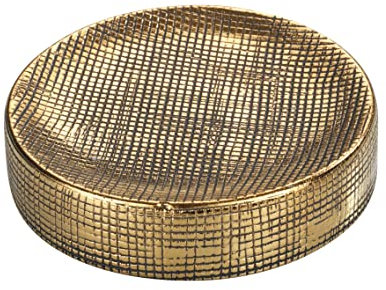 WENKO Seifenablage Rivara, Seifenschale zur Aufbewahrung von Handseife, Ablage aus hochwertiger Keramik, Elegante Gold Deko ideal für Badezimmer & Gäste-WC, handbemalt, Ø 10 x 2,5 cm, Gold