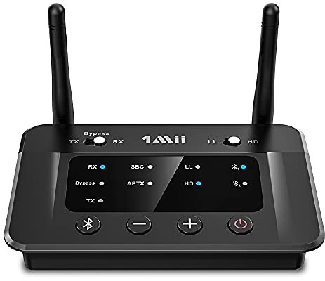 1Mii Trasmettitore Bluetooth 5.3 per TV, Ricevitore Adattatore Audio HiFi aptX Bassa Latenza 3,5mm AUX/Ottico, Dual Link per 2 Cuffie BT, Soundbar, Impianto Stereo Lungo Raggio