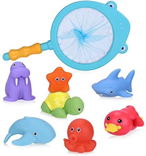 Vacoulery Jouet de Bain Bébé, Jouets de Piscine Animaux Flottants Salle de Bain Jouet Jeu d'eau Éducatif Jouet Éveil Jouets Squirt Filet Jouets pour Baignoire ou Piscine pour Enfants