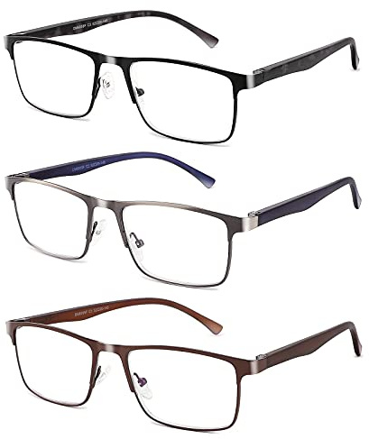 CRGATV 3-Pack Reading Glasses for Men Blue Light Filtering Full Frame Metal Readers Anti Uv/Eye Strain/Glare (+1.0 Magnification Strength)
