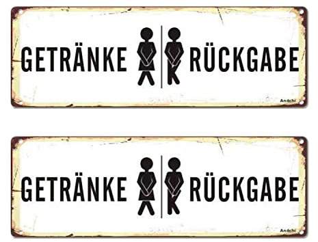 Andchi 2-Stück Lustig Toilettenschilder Türschild GETRÄNKE RÜCKGABE, Waschraum-Schild, WC-Schild 28x10cm