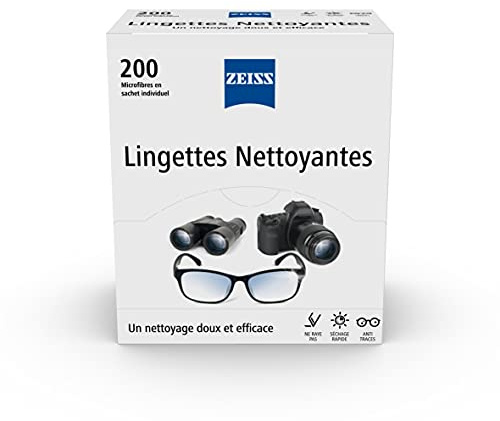 ZEISS - Lingettes Nettoyantes pour Lunettes, Écrans, Smartphones et Appareils Photos, sans Risques de Rayures avec Séchage Rapide, Sachet au Format Individuel 15cm X 13 cm, Pack de 200