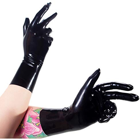 Rubberfashion Guantes de látex cortos - Guantes de goma - Sexo Guantes de látex para damas y caballeros Pareja 2ª ELECCIÓN - negro 0,4 M