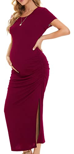 Smallshow Donna Lungo Split Vestiti Premaman Eleganti Abiti Premaman Estivi Wine M