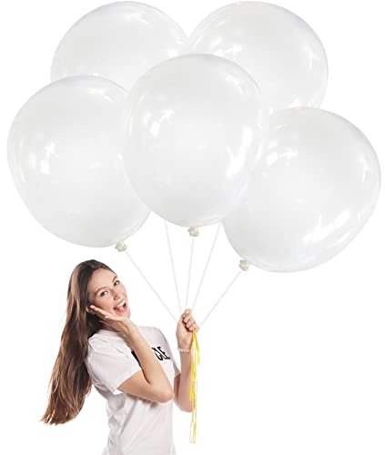 Klara Ballonger 45 Cm - 5 St Stora Genomskinliga Tjocka Naturliga Latexballonger för Födelsedagsfest, Baby Shower, Bröllopsfest - Helium och Fyllning