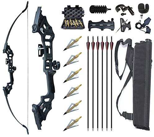 Monleap Archery 51 Takedown Recurve Bogen und Pfeile Set für Erwachsene Rechtshänder Langbogen Kit Metall Riser für Anfänger Schießübungen (schwarz 30lb)