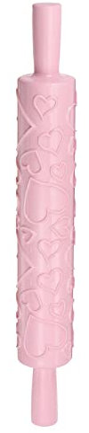 sourcing map Pattern Embossed Rolling Pin 14.57 x 1.97 Heart 3D Pattern PP Plastic Non-Stick Embossing Textured Rolling Pins for Baking Cookie Fondant Pastry Clay Dough, Pink