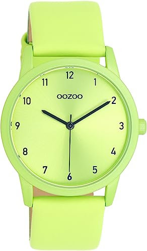 Oozoo Timepieces Damen Uhr in Limettengrün- Armbanduhr Damen mit Lederarmband | Hochwertige Uhr für Frauen - Edle Analog Damenuhr in rund C11165