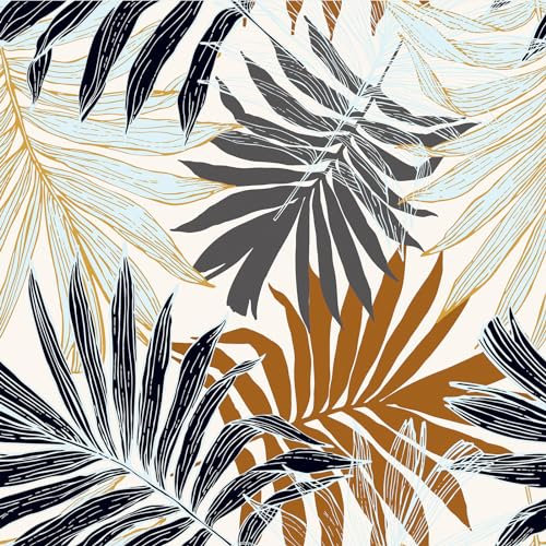 Yullpaper Dschungel Tapete Selbstklebend Vintage Klebefolie Möbel Tapete Blättermuster für Wohnzimmer Schlafzimmer Schwarze/Orange/Grüne Blätter Dekofolie Möbelfolie Selbstklebend 44.5 X 300cm