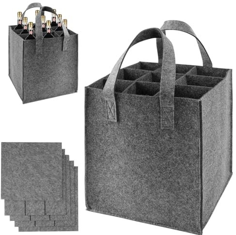 Flaschentasche Filz, Flaschenträger mit 9 Fächer, 24*24*28cm Weinflaschentasche Filz, Männerhandtasche Bier mit Abnehmbaren Trennwänden, 16L Flaschen Tragetasche für Bierflaschen Weinflasche