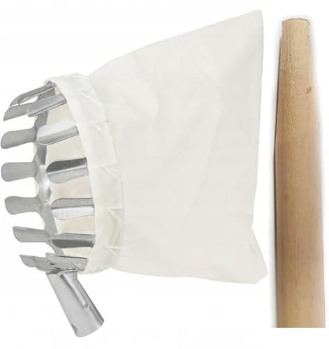 BirnePower Obstpflücker Apfelpflücker Obsternter Kirschpflücker mit Holzstiel Erntehelfer Fangbeutel Metall verzinkt Korb Pflücker 15 x 15 cm (Obstpflücker + Stiel 150cm)