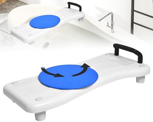 LZQ Planche de bain pour personnes âgées, avec plaque tournante à 360°, poignée noire et porte-savon, siège de baignoire réglable, pour adultes, charge maximale : 150 kg