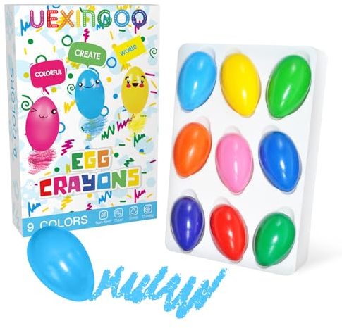 UEXINGOO 9 Color Egg Shaped Crayons,Plam Grip Washable Paint,for Fotoddlers, Kids,Children
