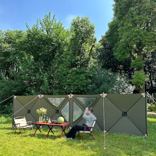 Outdoor Camping Windschutz Windbreaker Blocker mit transparenten Fenstern, Tragetasche und Stahlstangen für Strand Wohnwagen Wohnmobil