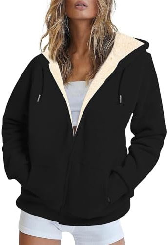 IQYU Sweatshirt dam med huva varm – fleecejacka dam med huva stora storlekar utomhusjacka med fickor huvjacka oversize sweatjacka fodrad sportjacka dragkedja huvjacka collegejacka
