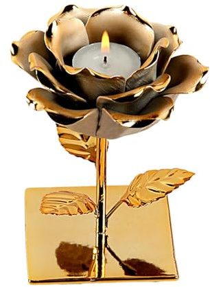 Teljusstake för middag, ros ljusstake, efterbildning blomljusstake, ros ljusstake, ros ljusstake Förgylld elegant centrumstycke för Valentinsdagen och årsdagar
