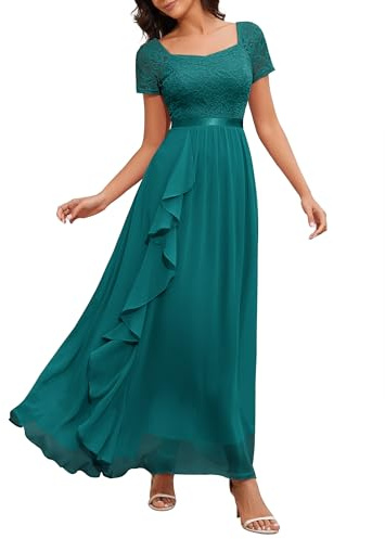 WedTrend Women's Evening Gown Short Sleeves Formal Dress Maxi A Line Mother of Bridal Dress Empire Waist Bridal Fall Shower Dress RWT0301PeacockGreenXL