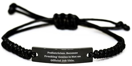 Pediatrician Gifts for Valentine's: Funny Appreciation Jewelry for a Child Doctor's Brilliant Mind, Adjustable Rope Black Stainless Steel Engraved with Humorous Quote