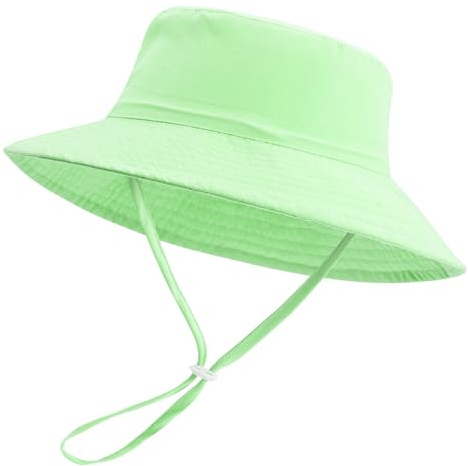 LACOFIA Toddler Sun Hat Kids Boy's Girl's Bucket Hat Summer Wide Brim Adjustable Hat for Outdoor Swim Beach Pool Light Green 3-7 Years