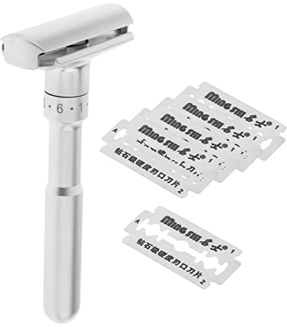 Rasoio di sicurezza regolabile classico da lieve a aggressivo 1-6 doppio bordo con 5 lame per rasatura da uomo