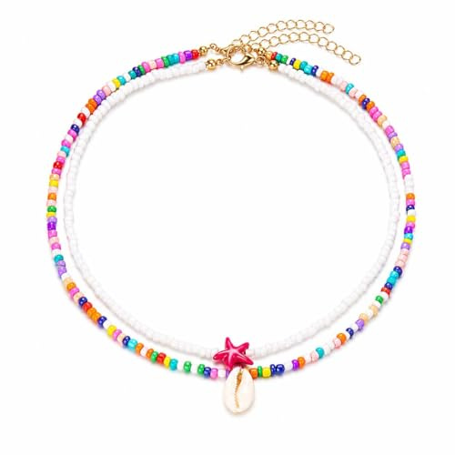 Juguta Set di 2 Girocollo con ciondolo a conchiglia di Boemia catena di perline colorate Collana girocollo con perline da spiaggia Per Donne, Ragazze, Vacanza