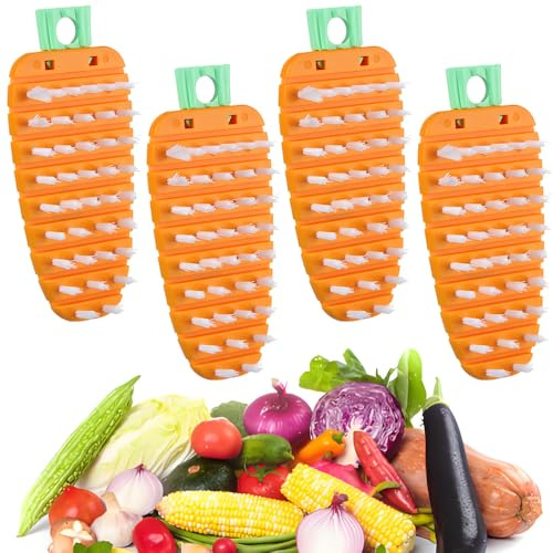 4PCS Vegetable Brushes - Potato Scrubber, Carrot Shape Fruit Brush | Kitchen Scrubber for Carrots, Potatoes and Sink Cleaning